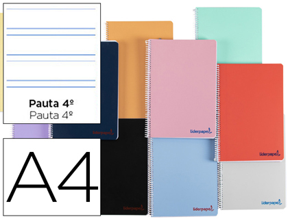 Cuaderno espiral Liderpapel Wonder A4 tapa plástico 80h 90g pauta 3,5mm. colores surtidos